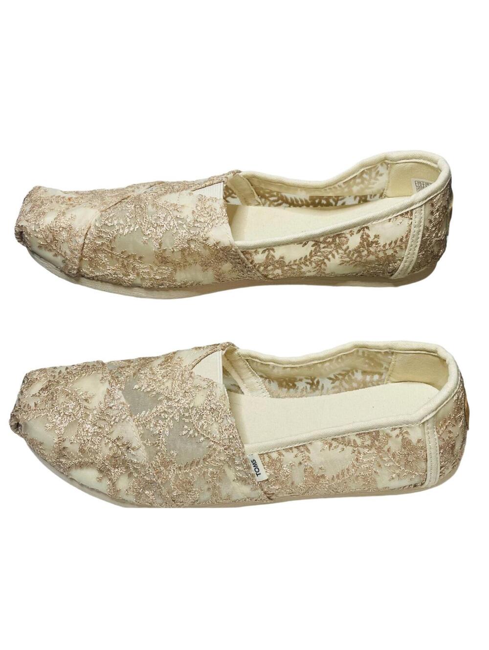 EUC Toms Slip Ons Wedding Lace Ivory Cream Womens US 7.5 Freshy Laundered